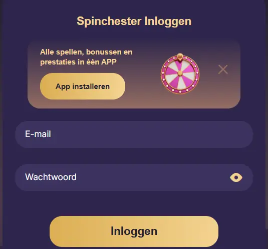 Inloggen op een account bij Spinchester